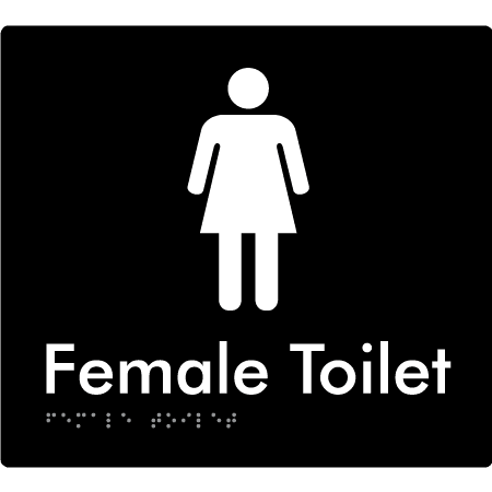 Braille Sign Female Toilet - Braille Tactile Signs Aust. - BTS01n-blk - Custom Signs - Fast Shipping - High Quality - Australian Made & Owned