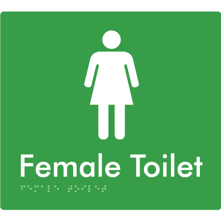 Braille Sign Female Toilet - Braille Tactile Signs Aust. - BTS01n-grn - Custom Signs - Fast Shipping - High Quality - Australian Made & Owned