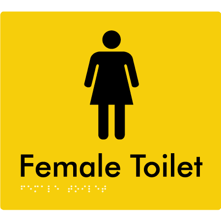 Braille Sign Female Toilet - Braille Tactile Signs Aust. - BTS01n-yel - Custom Signs - Fast Shipping - High Quality - Australian Made & Owned