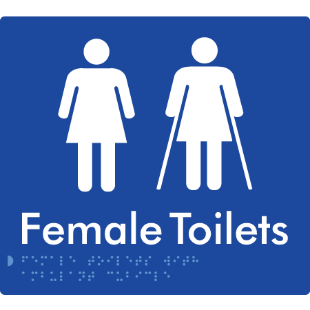 Braille Sign Female Toilets with Ambulant Cubicle - Braille Tactile Signs Aust. - BTS235-blu - Custom Signs - Fast Shipping - High Quality - Australian Made & Owned