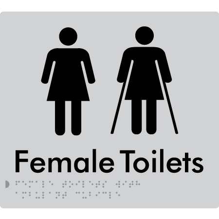 Braille Sign Female Toilets with Ambulant Cubicle - Braille Tactile Signs Aust. - BTS235-slv - Custom Signs - Fast Shipping - High Quality - Australian Made & Owned