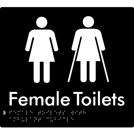 Braille Sign Female Toilets with Ambulant Cubicle - Braille Tactile Signs Aust. - BTS235-blk - Custom Signs - Fast Shipping - High Quality - Australian Made & Owned