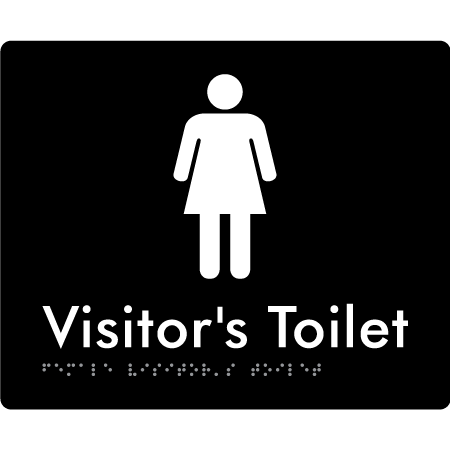 Braille Sign Female Visitors Toilet - Braille Tactile Signs Aust. - BTS99-blk - Custom Signs - Fast Shipping - High Quality - Australian Made & Owned