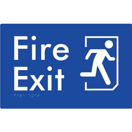 Braille Sign Fire Exit - Braille Tactile Signs Aust. - BTS107-blu - Custom Signs - Fast Shipping - High Quality - Australian Made & Owned
