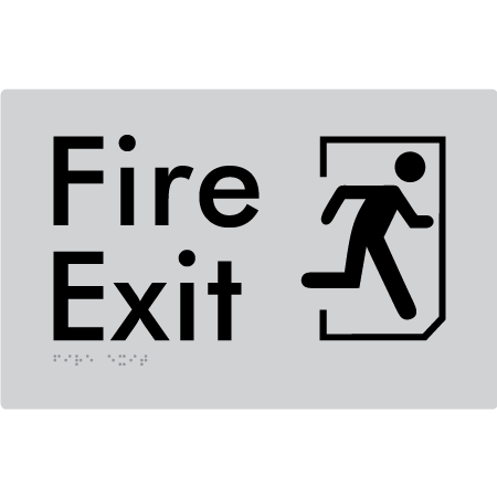 Braille Sign Fire Exit - Braille Tactile Signs Aust. - BTS107-slv - Custom Signs - Fast Shipping - High Quality - Australian Made & Owned
