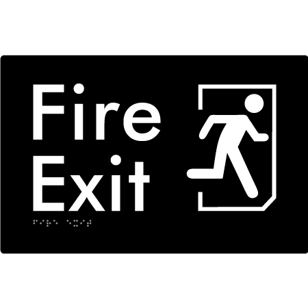 Braille Sign Fire Exit - Braille Tactile Signs Aust. - BTS107-blk - Custom Signs - Fast Shipping - High Quality - Australian Made & Owned