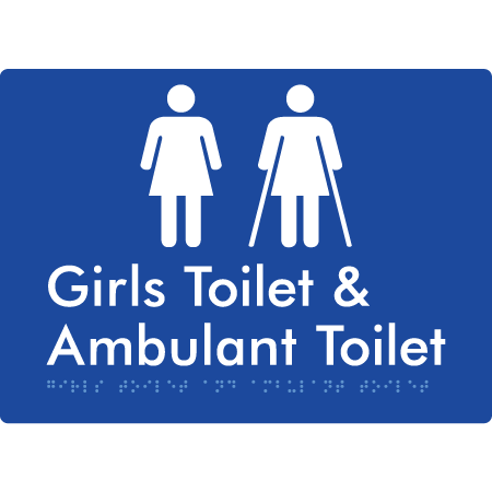 Braille Sign Girls Toilet & Ambulant Toilet - Braille Tactile Signs Aust. - BTS428-blu - Custom Signs - Fast Shipping - High Quality - Australian Made & Owned