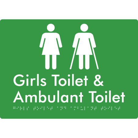 Braille Sign Girls Toilet & Ambulant Toilet - Braille Tactile Signs Aust. - BTS428-grn - Custom Signs - Fast Shipping - High Quality - Australian Made & Owned