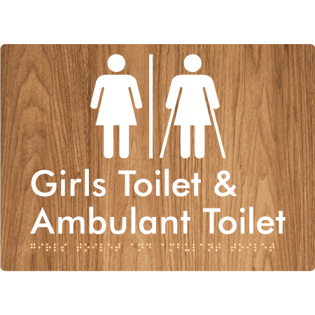 Braille Sign Girls Toilet & Ambulant Toilet with Air Lock - Braille Tactile Signs Aust. - BTS428-AL-wdg - Custom Signs - Fast Shipping - High Quality - Australian Made & Owned