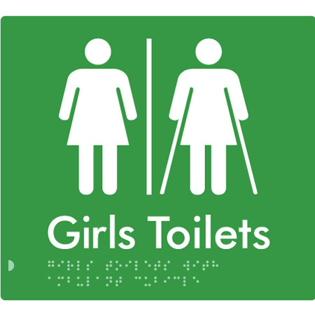 Braille Sign Girls Toilets with Ambulant Cubicle & Air Lock - Braille Tactile Signs Aust. - BTS426-AL-grn - Custom Signs - Fast Shipping - High Quality - Australian Made & Owned