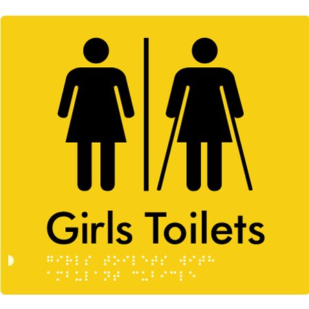 Braille Sign Girls Toilets with Ambulant Cubicle & Air Lock - Braille Tactile Signs Aust. - BTS426-AL-yel - Custom Signs - Fast Shipping - High Quality - Australian Made & Owned