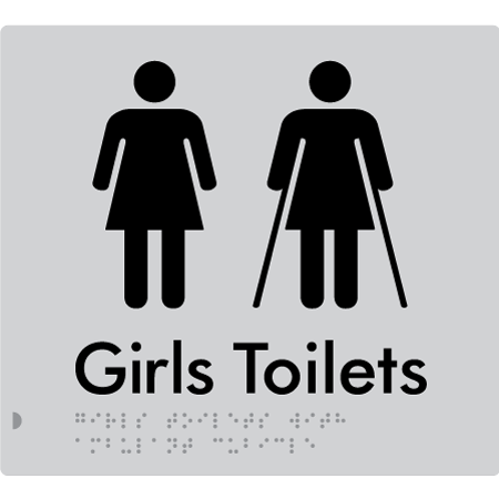 Braille Sign Girls Toilets with Ambulant Cubicle - Braille Tactile Signs Aust. - BTS426-slv - Custom Signs - Fast Shipping - High Quality - Australian Made & Owned