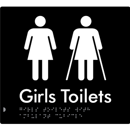 Braille Sign Girls Toilets with Ambulant Cubicle - Braille Tactile Signs Aust. - BTS426-blk - Custom Signs - Fast Shipping - High Quality - Australian Made & Owned