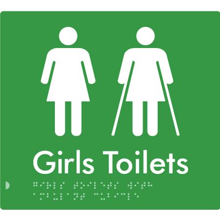 Braille Sign Girls Toilets with Ambulant Cubicle - Braille Tactile Signs Aust. - BTS426-grn - Custom Signs - Fast Shipping - High Quality - Australian Made & Owned