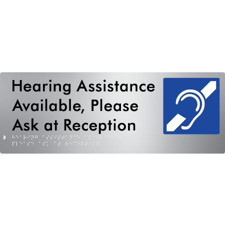 Braille Sign Hearing Assistance Available, Please Ask At Reception - Braille Tactile Signs Aust. - BTS412-aliS - Custom Signs - Fast Shipping - High Quality - Australian Made & Owned