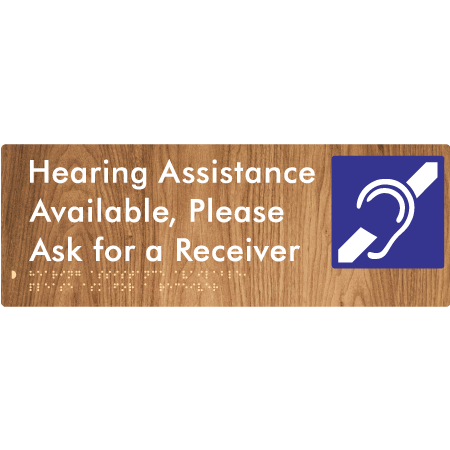 Braille Sign Hearing Assistance Available, Please Ask for a Receiver - Braille Tactile Signs Aust. - BTS356-wdg - Custom Signs - Fast Shipping - High Quality - Australian Made & Owned