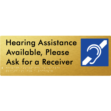 Braille Sign Hearing Assistance Available, Please Ask for a Receiver - Braille Tactile Signs Aust. - BTS356-aliG - Custom Signs - Fast Shipping - High Quality - Australian Made & Owned