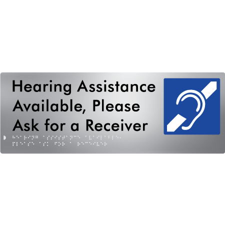 Braille Sign Hearing Assistance Available, Please Ask for a Receiver - Braille Tactile Signs Aust. - BTS356-aliS - Custom Signs - Fast Shipping - High Quality - Australian Made & Owned