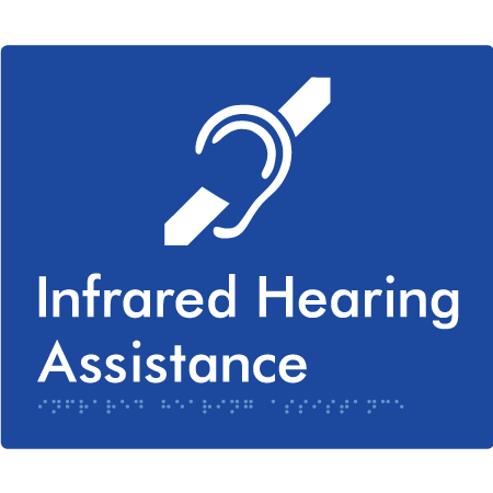 Braille Sign Infrared Hearing Assistance - Braille Tactile Signs Aust. - BTS405-blu - Custom Signs - Fast Shipping - High Quality - Australian Made & Owned