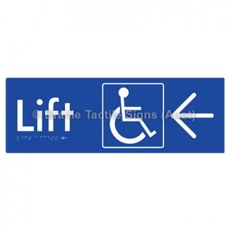 Braille Sign Lift Access w/ Large Arrow - Braille Tactile Signs (Aust) - BTS174->L-blu - Fully Custom Signs - Fast Shipping - High Quality - Australian Made & Owned