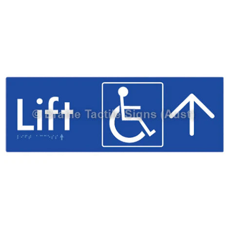Braille Sign Lift Access w/ Large Arrow - Braille Tactile Signs (Aust) - BTS174->L-blu - Fully Custom Signs - Fast Shipping - High Quality - Australian Made & Owned
