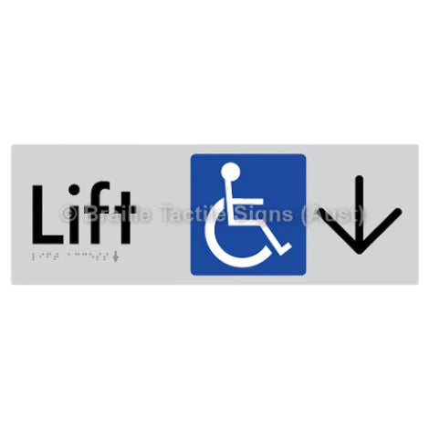 Braille Sign Lift Access w/ Large Arrow - Braille Tactile Signs (Aust) - BTS174->D-slv - Fully Custom Signs - Fast Shipping - High Quality - Australian Made & Owned