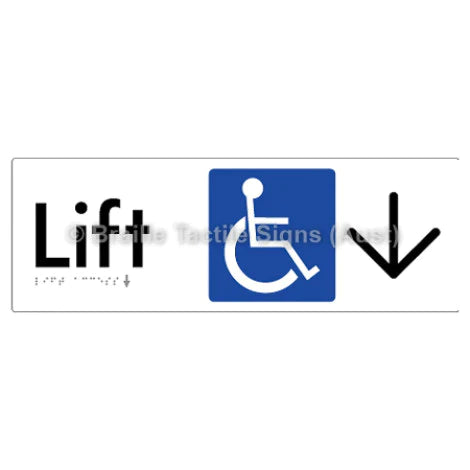 Braille Sign Lift Access w/ Large Arrow - Braille Tactile Signs (Aust) - BTS174->D-wht - Fully Custom Signs - Fast Shipping - High Quality - Australian Made & Owned