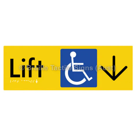 Braille Sign Lift Access w/ Large Arrow - Braille Tactile Signs (Aust) - BTS174->D-yel - Fully Custom Signs - Fast Shipping - High Quality - Australian Made & Owned