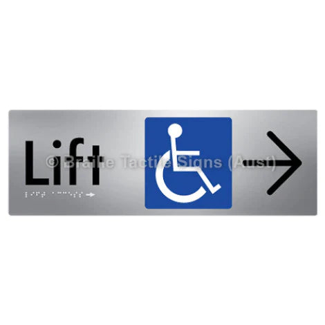 Braille Sign Lift Access w/ Large Arrow - Braille Tactile Signs (Aust) - BTS174->R-aliS - Fully Custom Signs - Fast Shipping - High Quality - Australian Made & Owned