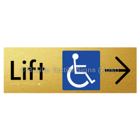 Braille Sign Lift Access w/ Large Arrow - Braille Tactile Signs (Aust) - BTS174->R-aliG - Fully Custom Signs - Fast Shipping - High Quality - Australian Made & Owned