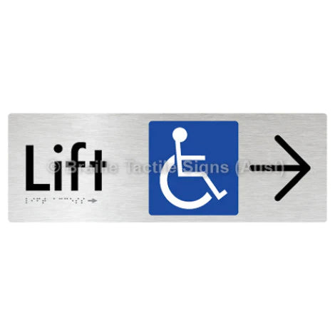 Braille Sign Lift Access w/ Large Arrow - Braille Tactile Signs (Aust) - BTS174->R-aliB - Fully Custom Signs - Fast Shipping - High Quality - Australian Made & Owned