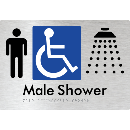 Braille Sign Male Accessible Shower - Braille Tactile Signs Aust. - BTS365-aliB - Custom Signs - Fast Shipping - High Quality - Australian Made & Owned