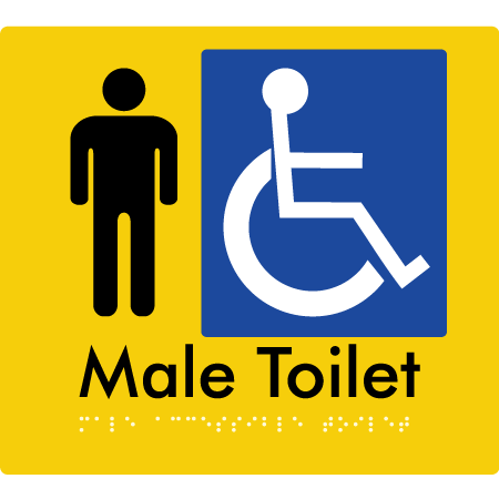 Braille Sign Male Accessible Toilet - Braille Tactile Signs Aust. - BTS06n-yel - Custom Signs - Fast Shipping - High Quality - Australian Made & Owned