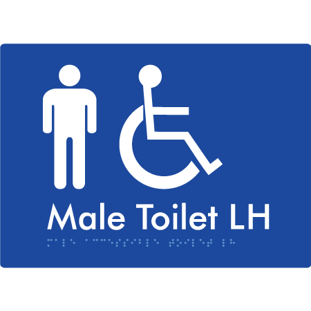 Braille Sign Male Accessible Toilet LH / RH - Braille Tactile Signs Aust. - BTS06LHn-blu - Custom Signs - Fast Shipping - High Quality - Australian Made & Owned