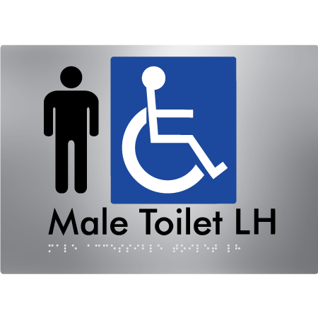 Braille Sign Male Accessible Toilet LH / RH - Braille Tactile Signs Aust. - BTS06LHn-aliS - Custom Signs - Fast Shipping - High Quality - Australian Made & Owned
