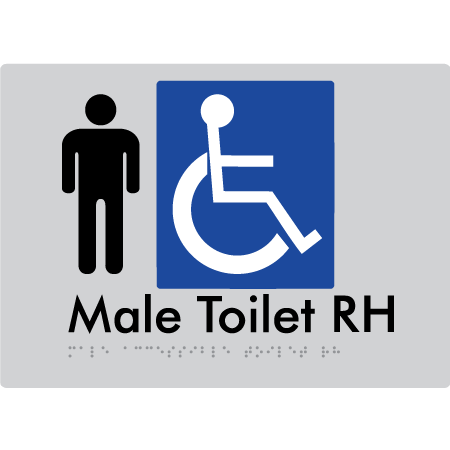 Braille Sign Male Accessible Toilet LH / RH - Braille Tactile Signs Aust. - BTS06RH-slv - Custom Signs - Fast Shipping - High Quality - Australian Made & Owned