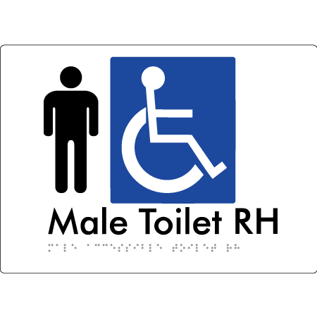 Braille Sign Male Accessible Toilet LH / RH - Braille Tactile Signs Aust. - BTS06RH-wht - Custom Signs - Fast Shipping - High Quality - Australian Made & Owned