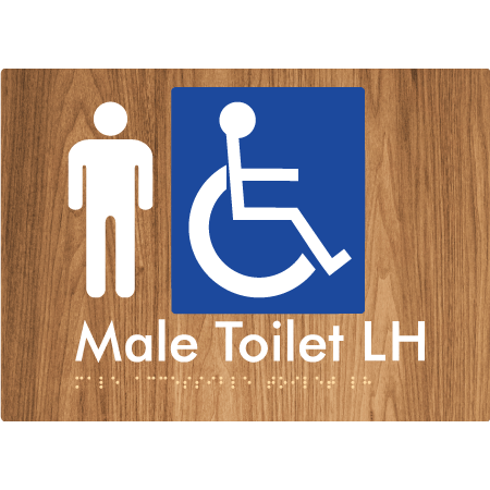 Braille Sign Male Accessible Toilet LH / RH - Braille Tactile Signs Aust. - BTS06LHn-wdg - Custom Signs - Fast Shipping - High Quality - Australian Made & Owned