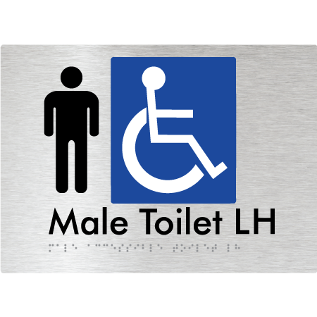 Braille Sign Male Accessible Toilet LH / RH - Braille Tactile Signs Aust. - BTS06LHn-aliB - Custom Signs - Fast Shipping - High Quality - Australian Made & Owned