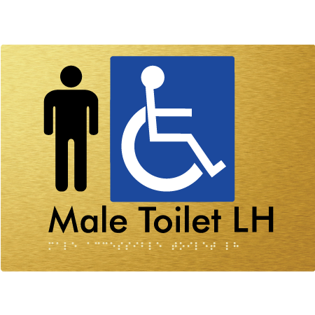 Braille Sign Male Accessible Toilet LH / RH - Braille Tactile Signs Aust. - BTS06LHn-aliG - Custom Signs - Fast Shipping - High Quality - Australian Made & Owned