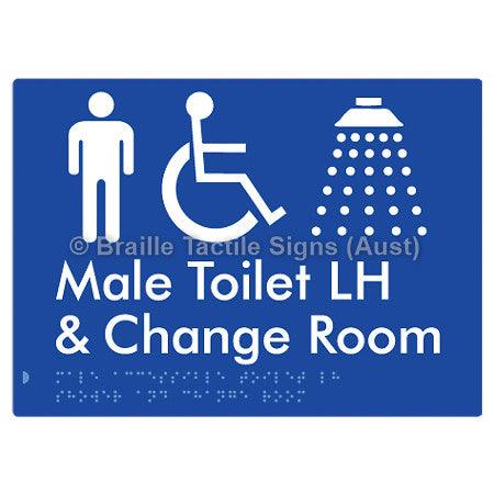Male Accessible Toilet LH Shower & Change Room - Braille Tactile Signs (Aust) - BTS291LH-blu - Fully Custom Signs - Fast Shipping - High Quality