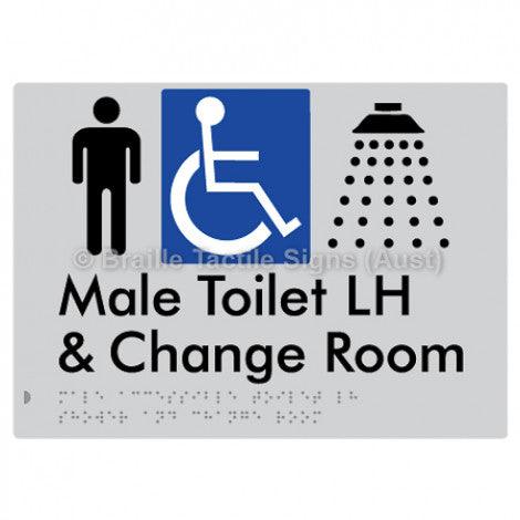 Male Accessible Toilet LH Shower & Change Room - Braille Tactile Signs (Aust) - BTS291LH-slv - Fully Custom Signs - Fast Shipping - High Quality