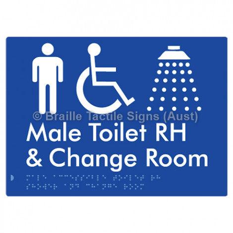 Male Accessible Toilet RH Shower & Change Room - Braille Tactile Signs (Aust) - BTS291RH-blu - Fully Custom Signs - Fast Shipping - High Quality