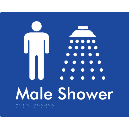 Braille Sign Male Shower - Braille Tactile Signs Aust. - BTS158n-blu - Custom Signs - Fast Shipping - High Quality - Australian Made & Owned