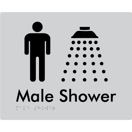 Braille Sign Male Shower - Braille Tactile Signs Aust. - BTS158n-slv - Custom Signs - Fast Shipping - High Quality - Australian Made & Owned