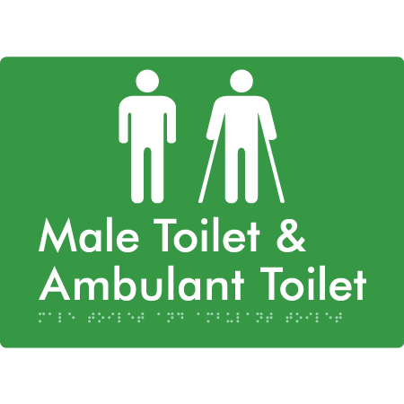 Braille Sign Male Toilet & Ambulant Toilet - Braille Tactile Signs Aust. - BTS403-grn - Custom Signs - Fast Shipping - High Quality - Australian Made & Owned