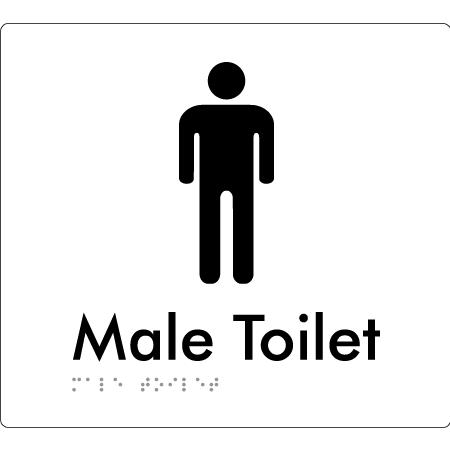 Braille Sign Male Toilet - Braille Tactile Signs Aust. - BTS02n-wht - Custom Signs - Fast Shipping - High Quality - Australian Made & Owned