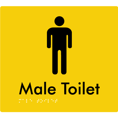 Braille Sign Male Toilet - Braille Tactile Signs Aust. - BTS02n-yel - Custom Signs - Fast Shipping - High Quality - Australian Made & Owned