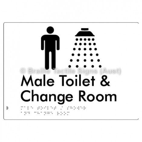 Male Toilet / Shower & Change Room - Braille Tactile Signs (Aust) - BTS283-wht - Fully Custom Signs - Fast Shipping - High Quality