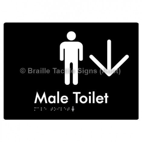 Male Toilet w/ Large Arrow - Braille Tactile Signs (Aust) - BTS02n->D-blk - Fully Custom Signs - Fast Shipping - High Quality